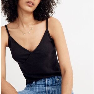 Madewell NWOT Black Spaghetti Strap Front Wrap Cotton Knit Cami Tank SZ S